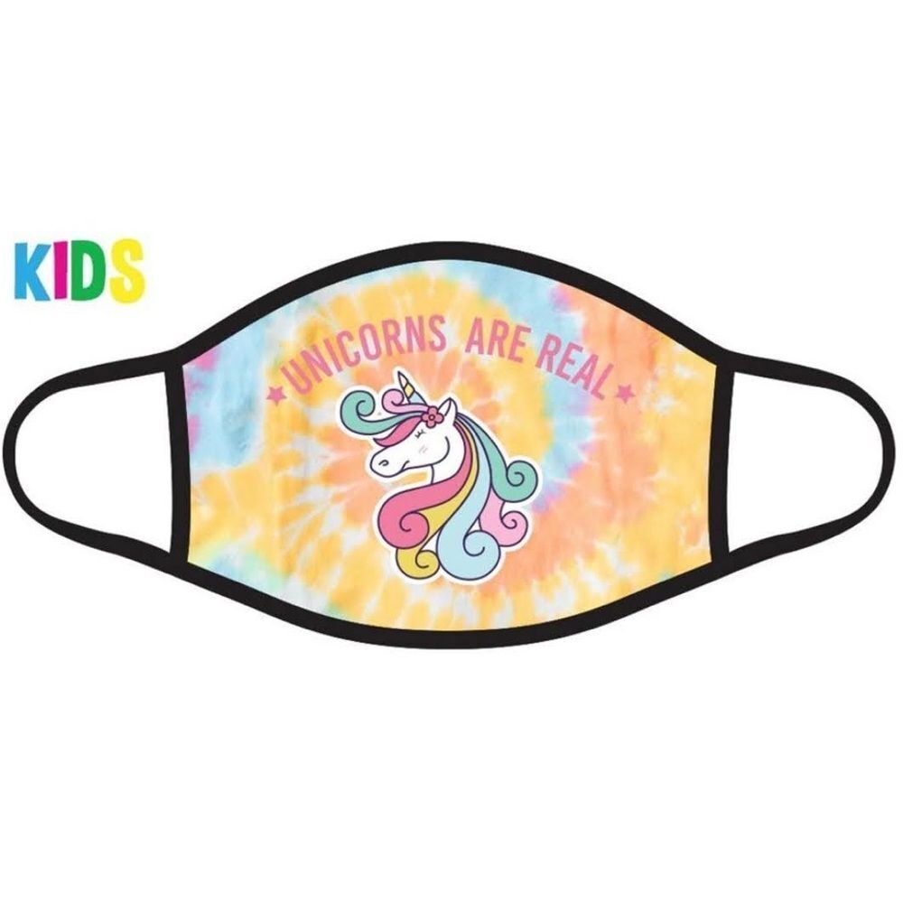 "UNICORNS ARE REAL" tie-dye kids fashion face mask